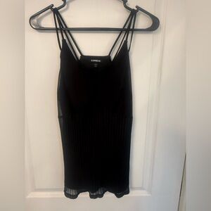 Express Elegant Black Lace-Trim Lined Tank Top